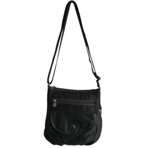 LANCEL PARIS Black Leather Nylon Crossbody Bag